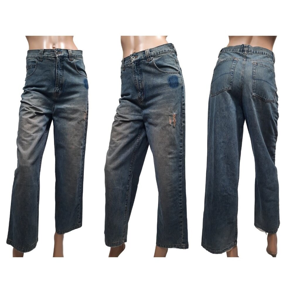 Vintage 90s Y2K High Rise Baggy Jeans Distressed Dirty Wash Girls US 16 Womens S